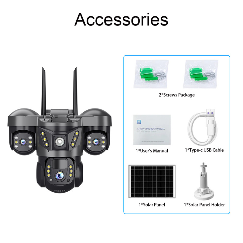 Three-lens three-screen 4G high-definition solar dome camera monitoring solar camera 4G solar 3lens undefined
