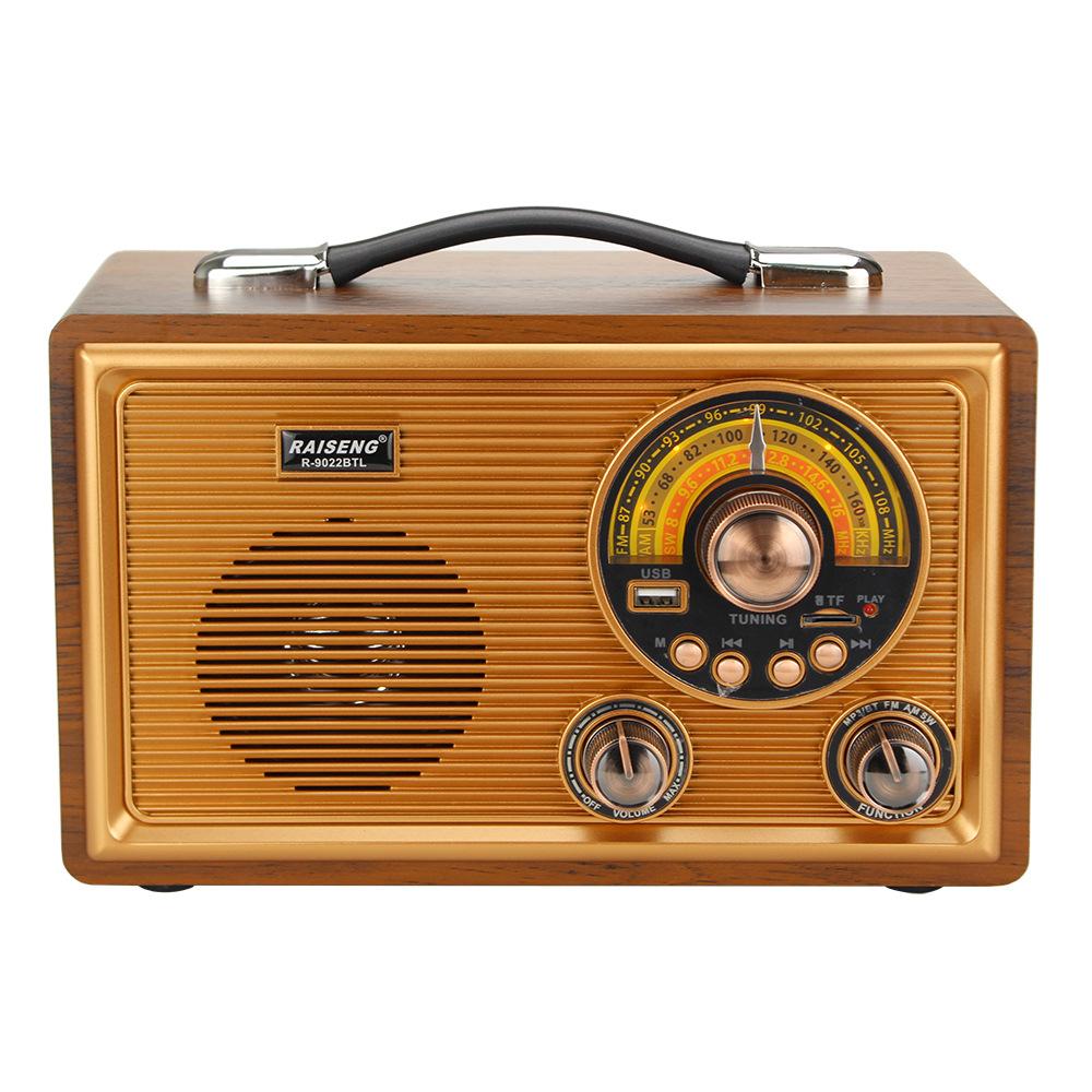 R-9022BTL/木质复古蓝牙音响老人台式插卡播放器家用多波段收音机