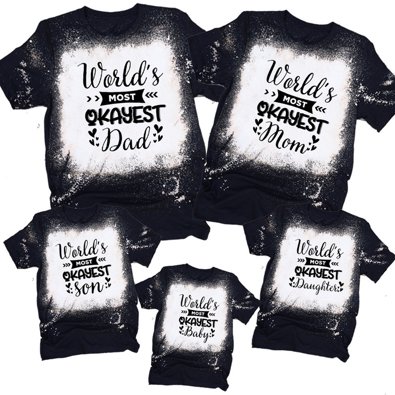 Summer New Style Simple Letter Print Family Version Family Matching Outfits for a Family of Five, Short-Sleeved T-Shirts, European and American Style