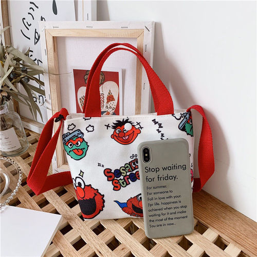 Children's bags, new trendy Korean version, cartoon canvas portable shoulder bag, fashionable bag, kindergarten tutoring crossbody bag