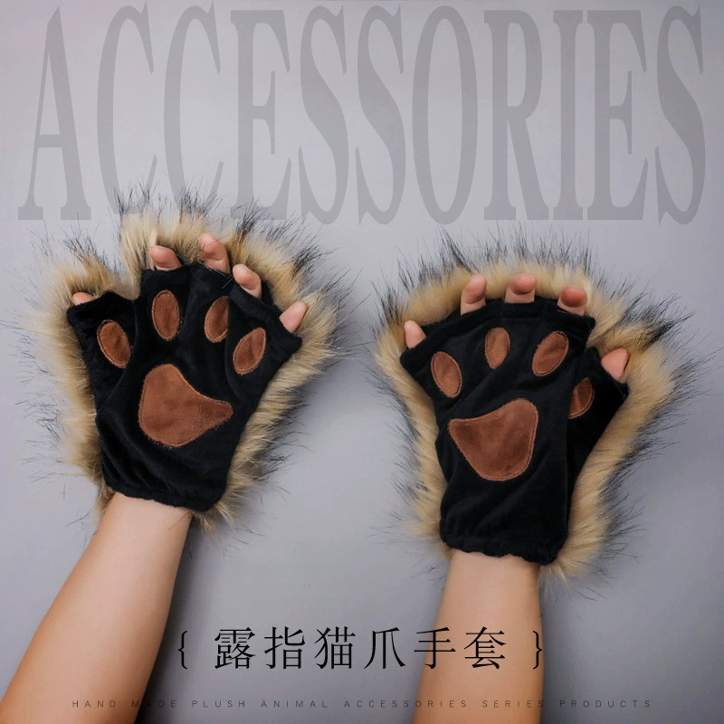 代装手作りぬいぐるみLolita獣耳獣爪アクセサリーソフト萌え妹猫娘INS猫爪半指手袋|undefined