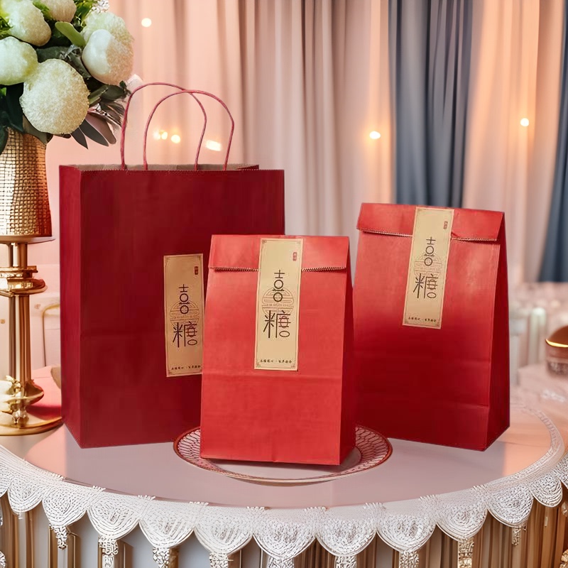 Wedding Candy Packaging Paper Bag Wedding Hand Gift Handbag Red Kraft Paper Bag DIY New Chinese Candy Bag