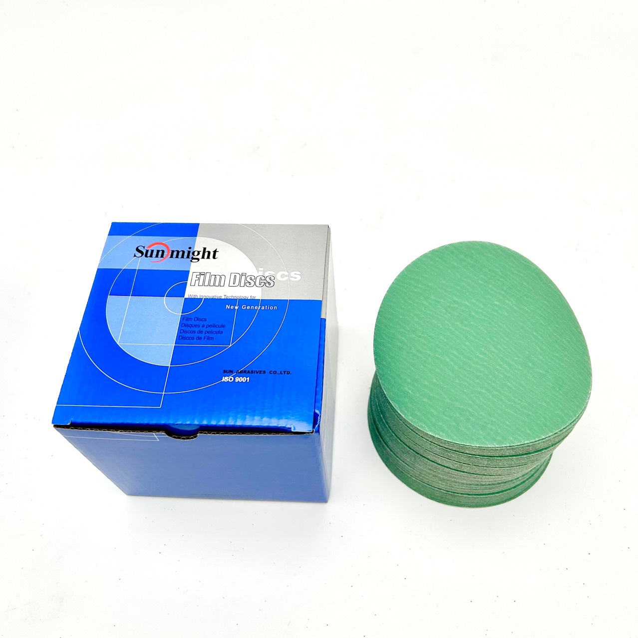 韩国太阳Sunmight L312T 薄膜绿砂 5寸背绒圆盘砂纸 植绒打磨片