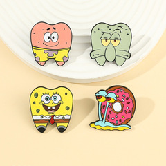 Hot-selling Cross-border European & American Cartoon SpongeBob, Patrick Star, Snail, and Squidward Creative Metal Badges & Brooches—Wholesale