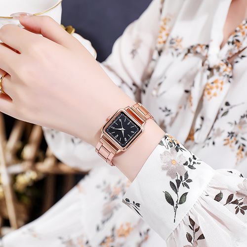 New Luminous Digital Watch Wish Cross-Border Version Elegant Women's Watch Steel Strap Small Square Factory