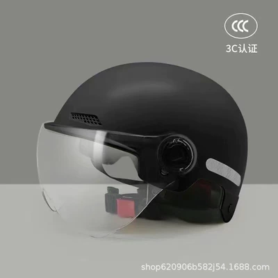 Newly Certified National Standard Electric Vehicle Helmet, Summer Sun Protection Half Helmet for Men and Women, Suitable for All Seasons, Factory Wholesale (Motosiklet kaskı (dəbilqə)) - sub-black-transparent-short-lenses-free-night-reflective-stickers-306