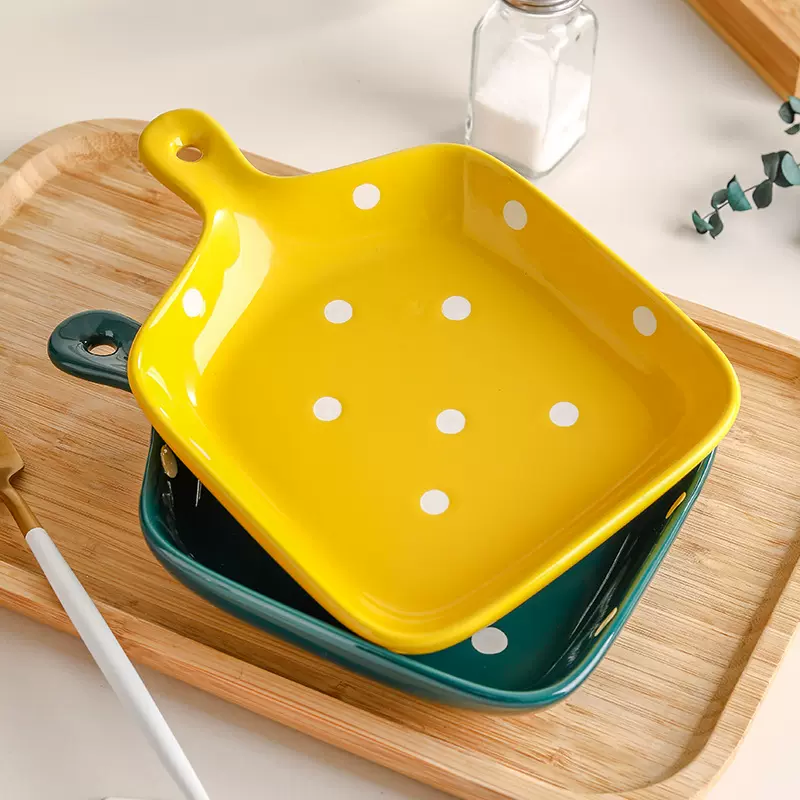 网红盘子家用烤箱烘培焗饭盘北欧餐具早餐盘创意烤盘陶瓷带柄菜盘