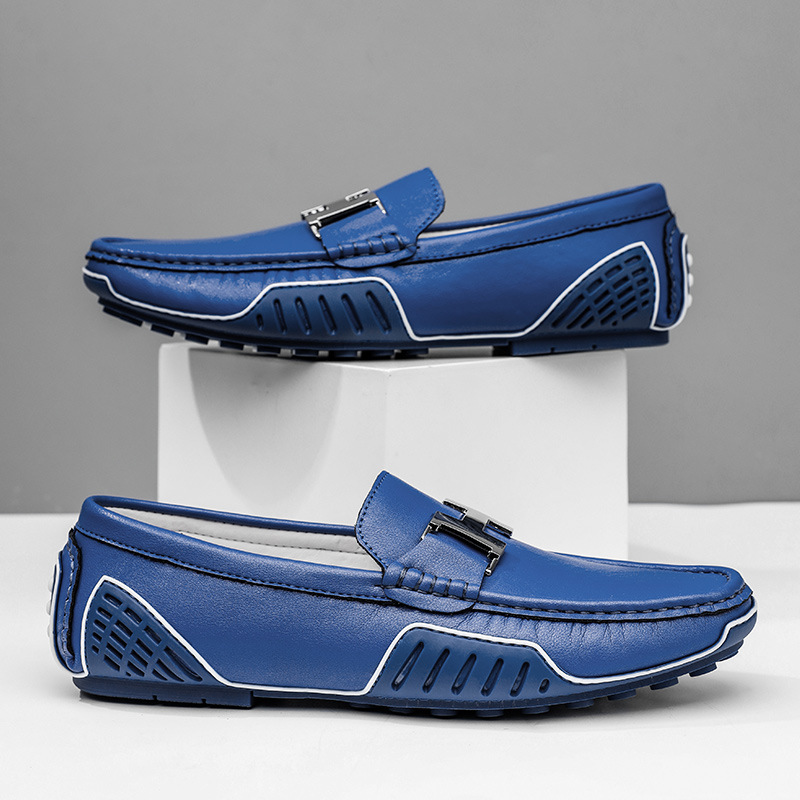 Zapatos de cuero verdaderos de primavera y verano transpirables, zapatos de cuero casuales, zapatos de conducción grandes para hombres.