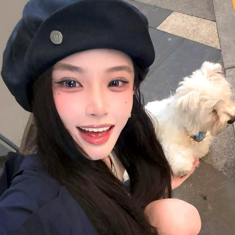 港风黑色贝雷帽女夏季小众设计感百搭画家帽大头围云朵八角帽子潮|undefined