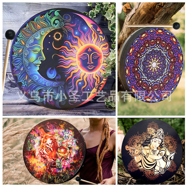 Handmade Ornaments Tree of Life Sun Moon Drum Crafts Supplies Percussion Instrument Percussion Festival Atmosphere Drum