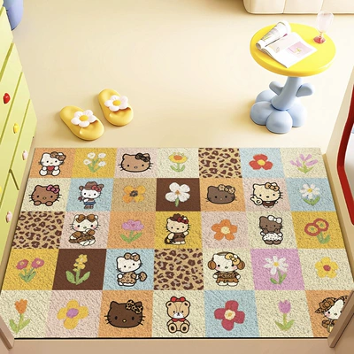 Avtomobil döşəmə paspasları – Hello Kitty Floor Mat, Entrance - orange-checkered-hello-kitty-4060cm-silk-circle