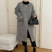上海兰芝秋冬百搭外套呢大衣羊毛圈圈毛呢2024长款大衣宽松240897