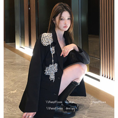 【2610人コレクション】軽くて豪華な黒いスパイクの花のゆったりしたスーツのコートの名媛のスパンコールの洋風olパーティー