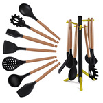 木柄硅胶厨具8件套收纳桶硅胶铲勺厨房用品套装不粘锅用礼品套装