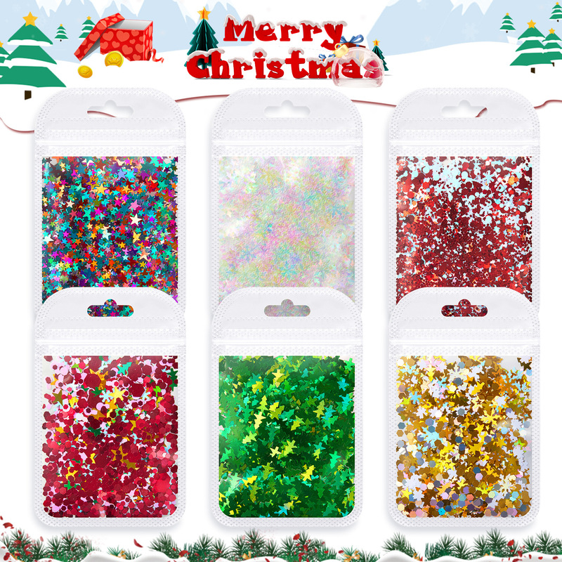 Cross-border Christmas sequins wholesale nail art jewelry snowflake snowman handmade accessories material flow hemp glue crafts