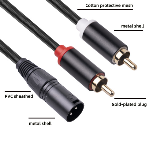 New 1m/2m shielded gold-plated plug three-core XLR male to dual RCA male mixer Lotus audio cable