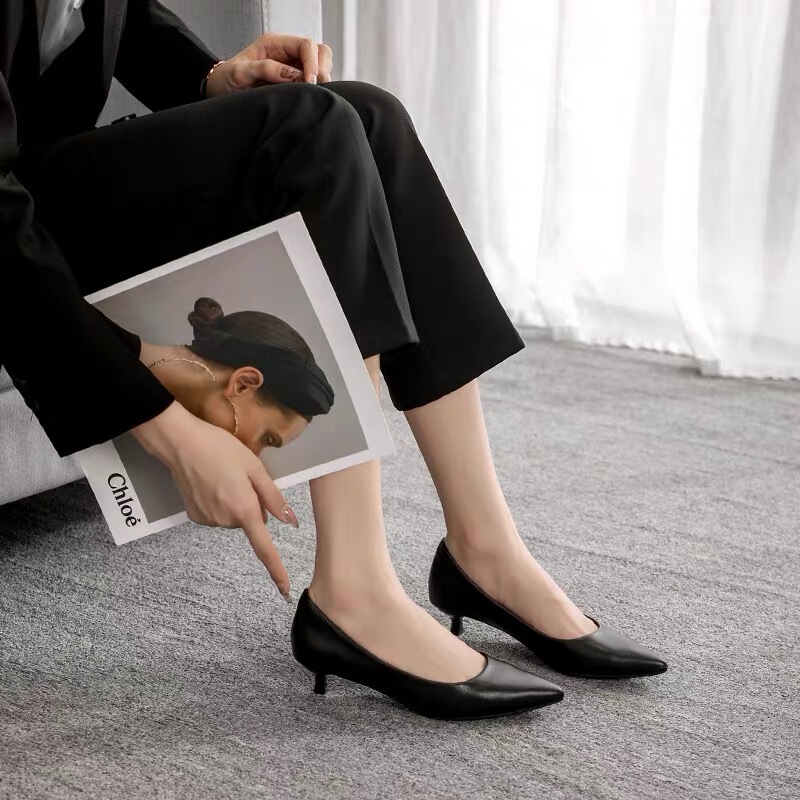 Genuine Leather Professional Work Women's Shoes, Stiletto Heels, Soft Leather Black Commuter Shoes, Long Standing Shoes, Pointed Toe Elegant High Heels