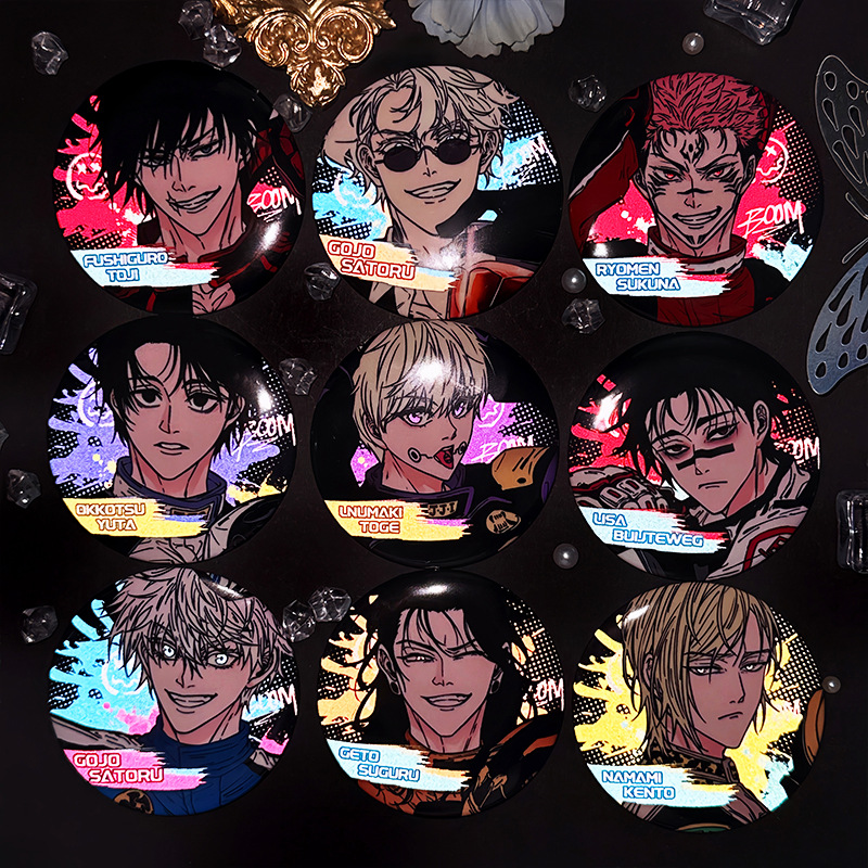 New Product Cursed Technique Return Mirror Reflective Badge PET Film Gojo Hachimaki Ebisu Fushiguro Twin Flash Bishamonten Anime Convention Cosplay
