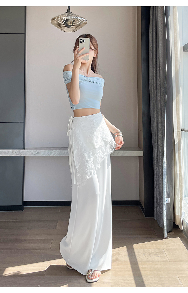 Quần culottes nữ ống rộng cạp cao ren eo phong cách Hàn Quốc — màu đen chi tiết 25