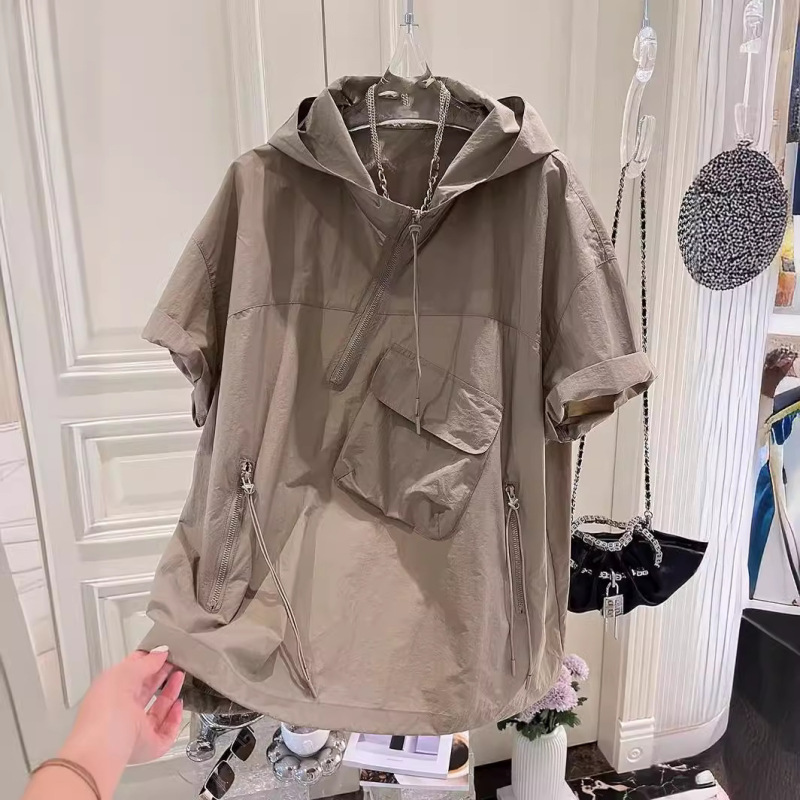 Hong Kong Fashion Brand Hooded Polo Shirt for Boys Heavy Industry Zipper Short Sleeve Shirt for Teenagers Summer New Hoodie T-shirt