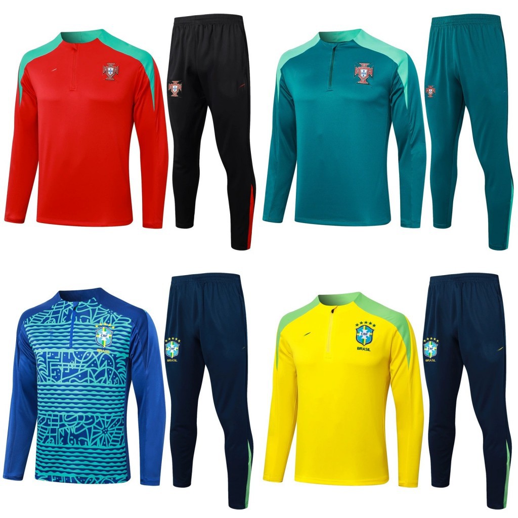27 Long-Sleeved Half-Zip Football Training Set Real Madrid Arsenal Manchester City Brazil Argentina Germany Marseille Football Uniforms