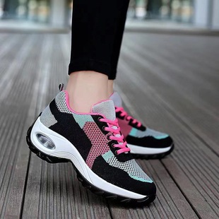 Spring and Autumn Large Size Women's Single-layer Shoes Spring Air Cushion Sneakers Walking Running Shoes Fashionable Flying Mesh Breathable Women's Shoes