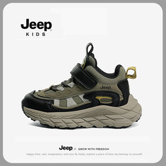 JEEP 男の子用本物の秋用スポーツシューズ レザー表面 ベルクロ式 子供用カジュアルスポーツシューズ 軽量 滑り止め 男の子用シューズ