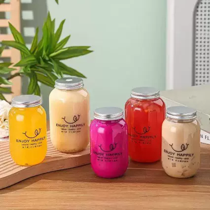 网红50只装大喜茶瓶胖胖杯带盖pet奶茶杯子一次性塑料瓶果汁饮料