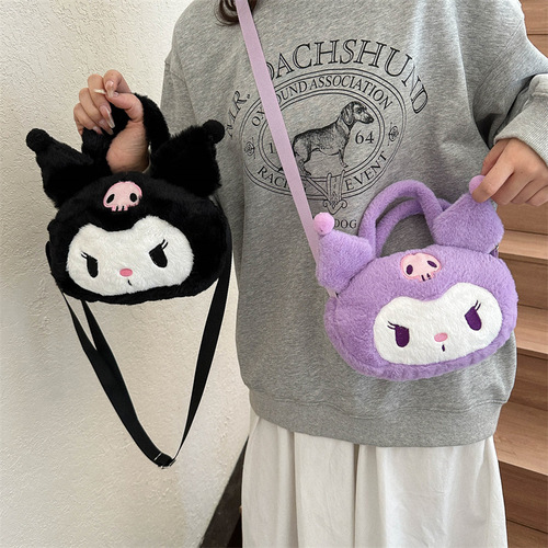 Cartoon Kuromi Plush Shoulder Bag Japanese Cute Girly Heart Handbag Melody Soft Cute Girl Crossbody Bag Approval