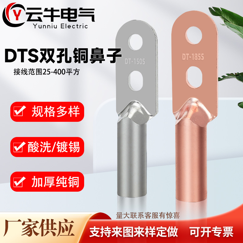 厂家直发DTS双孔铜鼻子镀锡双孔线鼻子红色双孔电缆接线端子
