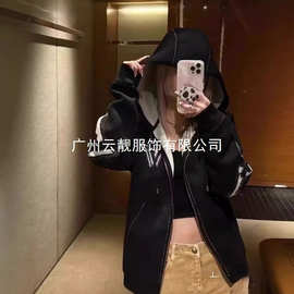 高版本家新款双色卡毛织提花连帽针织羊毛男女开衫拉链毛衣图片色