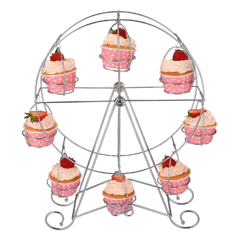 OASISWJ spray de hierro soporte de la torta de plástico Rueda de la fortuna ocho tazas pequeño pastel giratorio de hierro soporte de hornear herramientas DIY