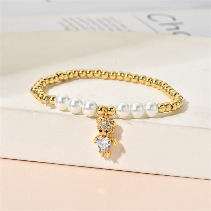 Fashion Moon Bear Copper Bracelets Beaded Inlay Zircon Copper Bracelets