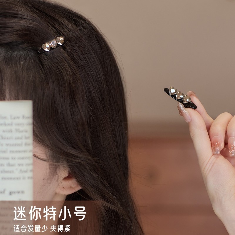 小号爱心水钻蝴蝶结刘海夹侧边鸭嘴夹子迷你发卡高级感前额碎发夹|undefined