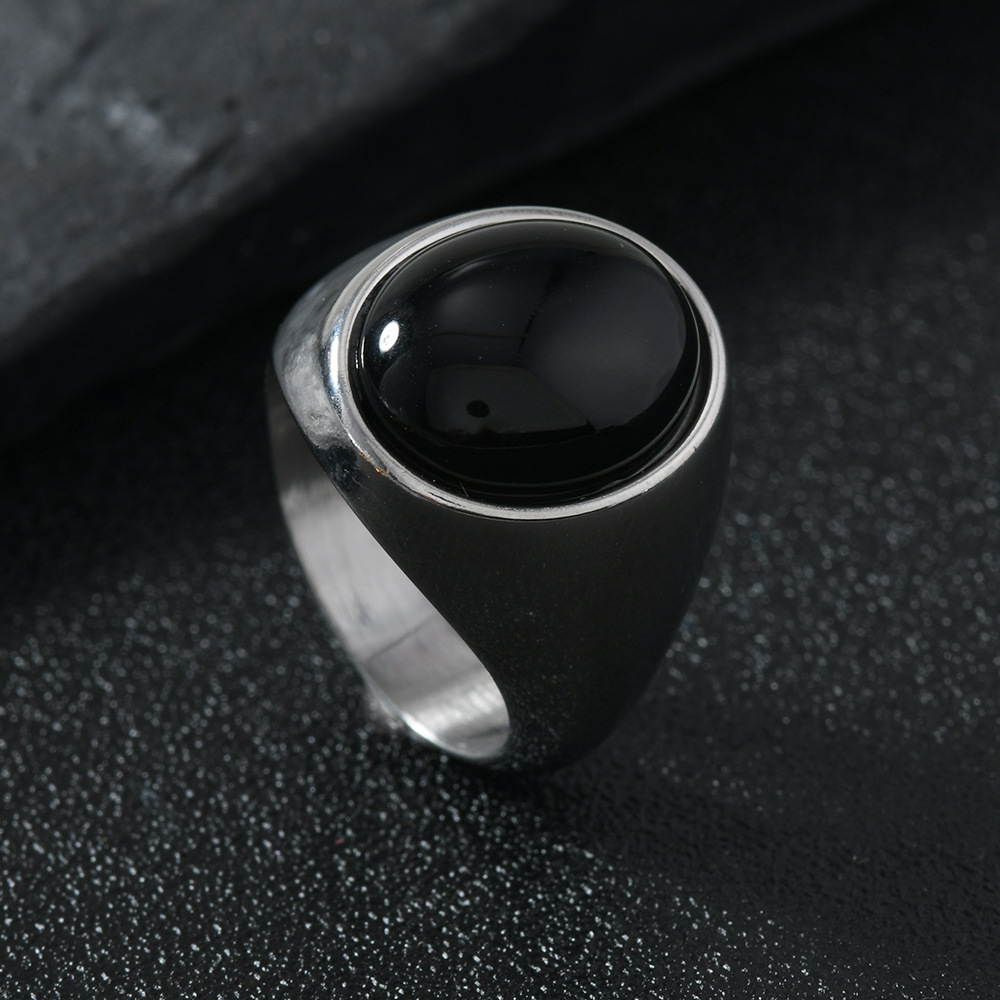 Stainless Steel Oval Natural Stone Couple Ring For Couples_voghion.com