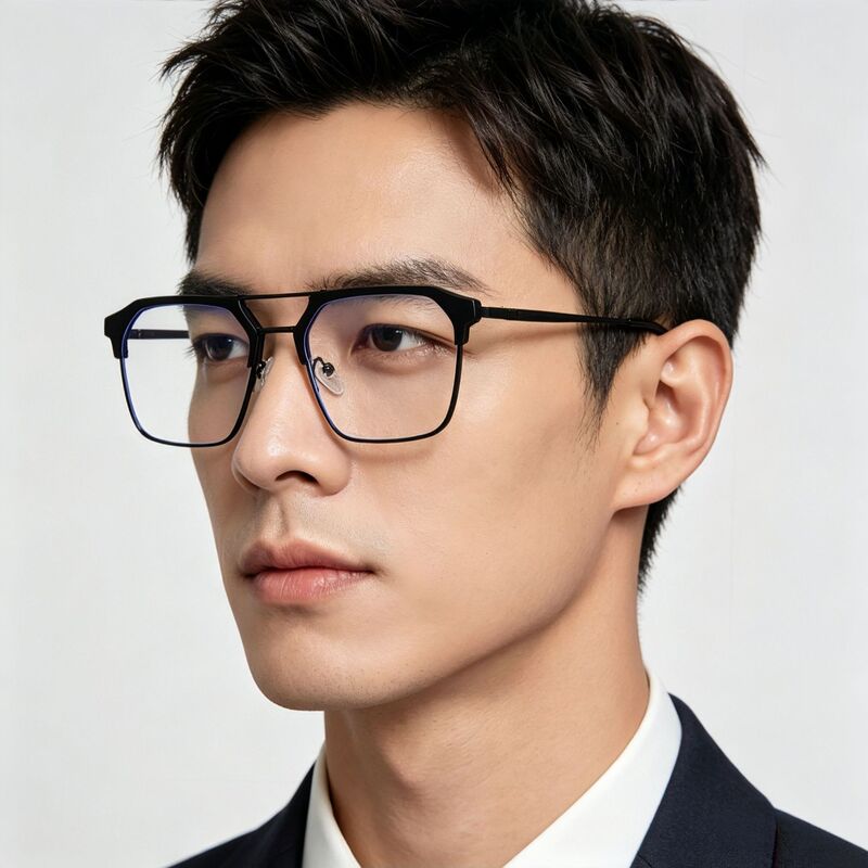 Anti-blue light flat lens metal double-beam frame, suitable for tech-savvy men, business style, trendy, retro, and with a unique eyebrow design, for nearsightedness Anti-blue light flat lens metal double-beam frame, suitable for tech-savvy men, business style, trendy, retro, and with a unique eyebrow design, for nearsightedness
