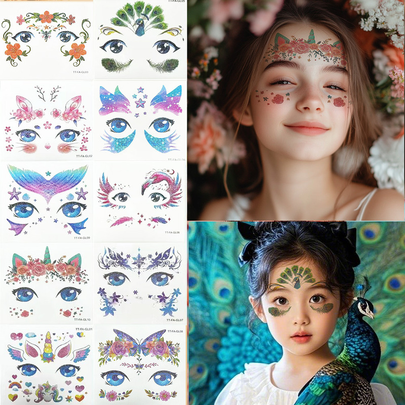 Street Children's Cute Forehead Painted Tattoo Stickers Festival Stage Performance Ice and Snow Princess Fine Flash Face Children's Color Street Children's Cute Forehead Painted Tattoo Stickers Festival Stage Performance Ice and Snow Princess Fine Flash Face Children's Color