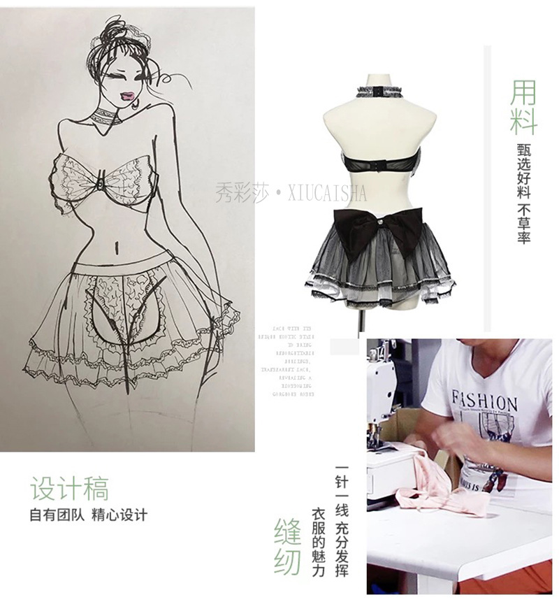 Lace Maid Roleplay Lingerie Set with Headpiece, Choker, Bra and Skirt — detail image 6