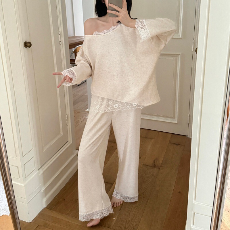 Pajamas, Thickened Winter Outer Wear, Simple and High-End Lace Pajamas Two-Piece Set That Can Be Worn Outside as Home Clothes