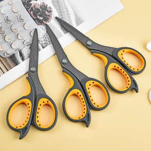 Non-Stick Rust-Proof Teflon Scissors Household Stainless Steel Black Blade Sharp Hand-Unpacking Office Paper-Cutting Scissors