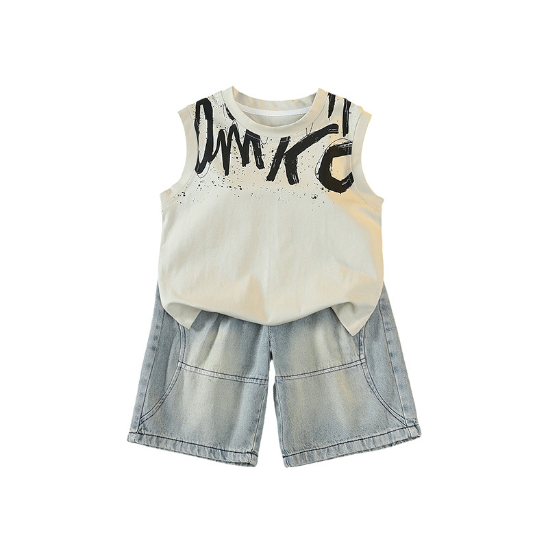 7394 traje de chaleco para niños verano 2025 nuevo traje para niños bebé sin mangas guapo y elegante traje de dos piezas para niños