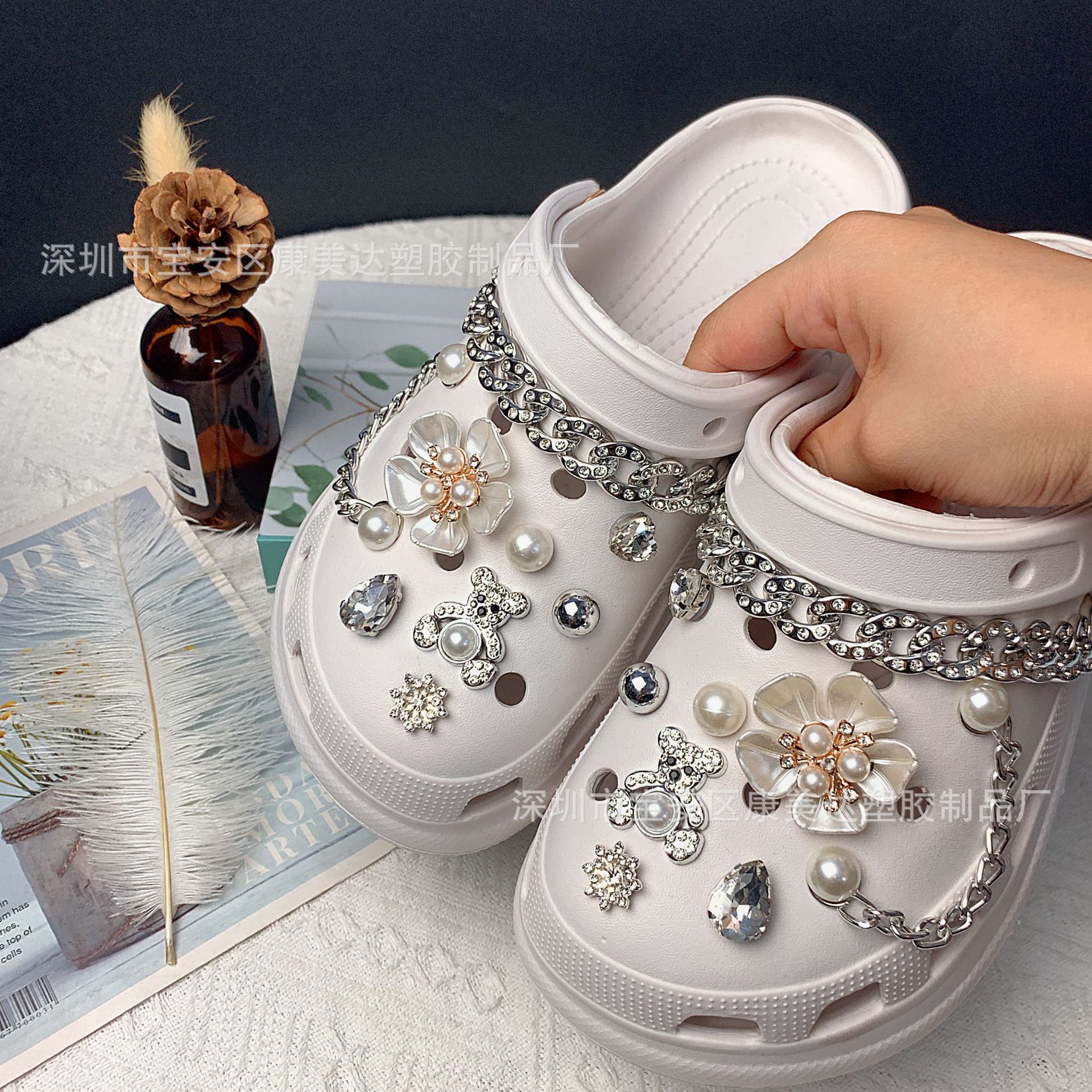 K131-silver 곰 다섯 잎 꽃 세트 실버 다이아몬드 체인 (신발 제외)