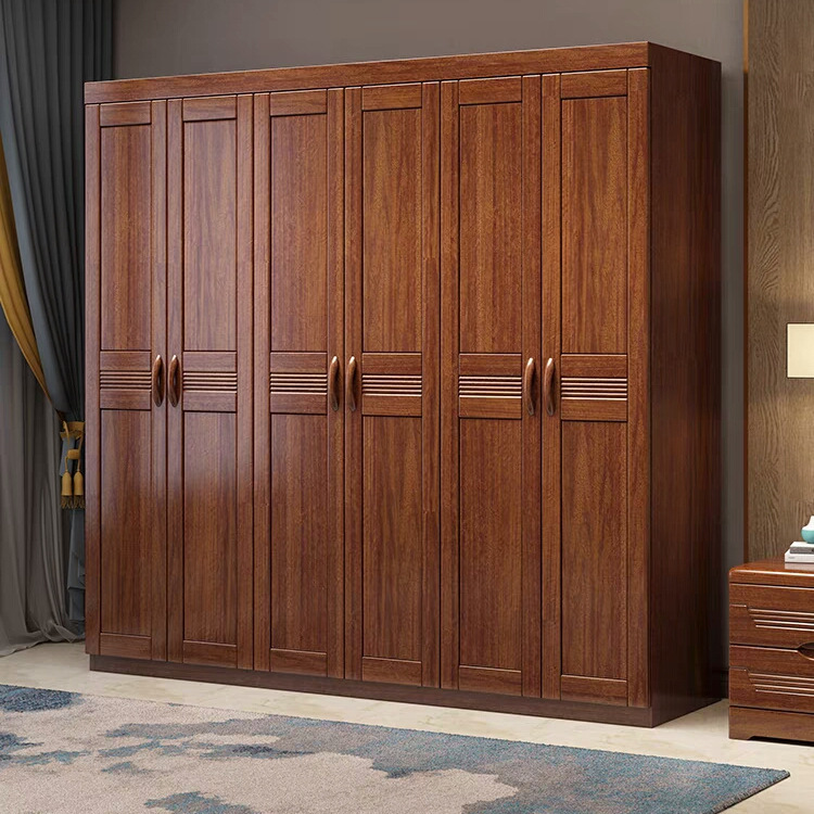 Walnut New Chinese Style Solid Wood Wardrobe Double Door Bedroom Modern Simple Multi-Functional Storage Cabinet Large Capacity