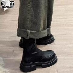 真皮马丁靴女款粗跟厚底增高显瘦切尔西短靴瘦瘦靴弹力靴烟筒靴子