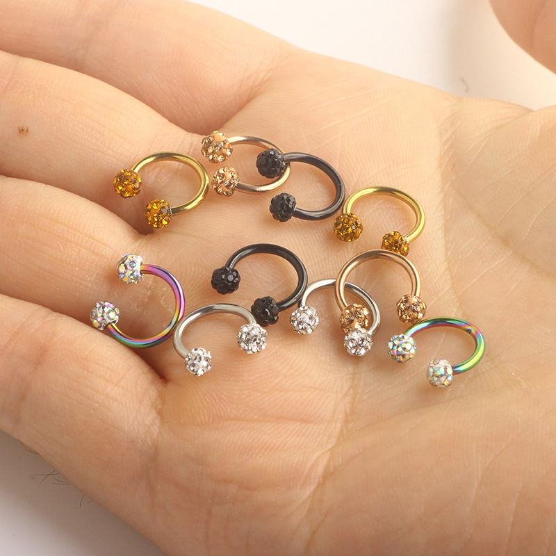 C-Shaped Diamond Ball Nose Ring Stainless Steel Hoop Earring Septum Jewelry Rose Gold detail image 7