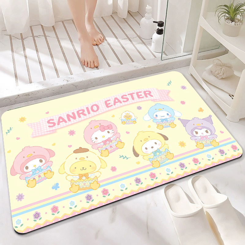 Xiaohongshu's Popular Sanrio Floor Mat Cartoon Absorbent Bathroom Floor Mat Carpet Non-Slip Bathroom Cute Mat