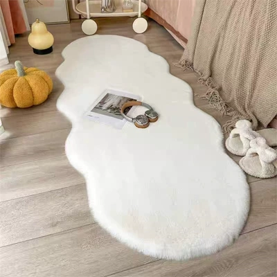 Live Streaming Room Decoration, Plush Mats, Rattan Mats, Floor Mats, Rattan Mat Pads, Living Room Memory Foam Mats, Trendy and Stain-Resistant (Wool pad) - 60x150cm-white-thickened-faux-rabbit-fur