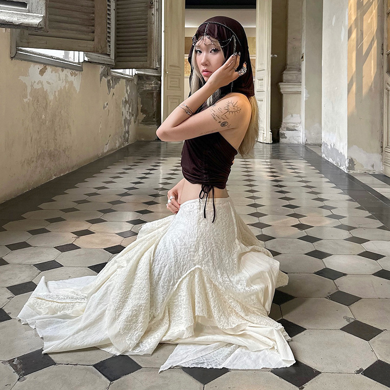 废土风流浪系拼蕾丝不规则半身裙女小众时尚低腰A字大摆长裙子|undefined