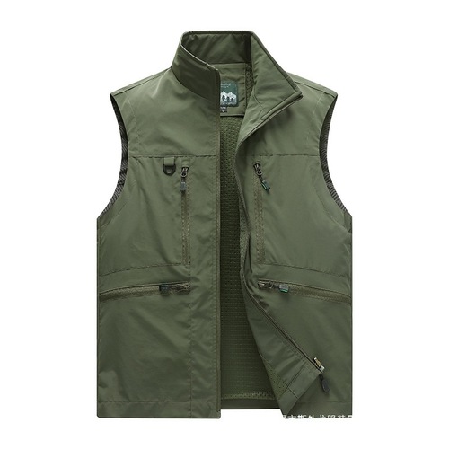 M-6XL Spring, Summer, Autumn Waistcoat Men's Casual Stand Collar Multi-pocket Workwear Outdoor Photography Fishing Coat