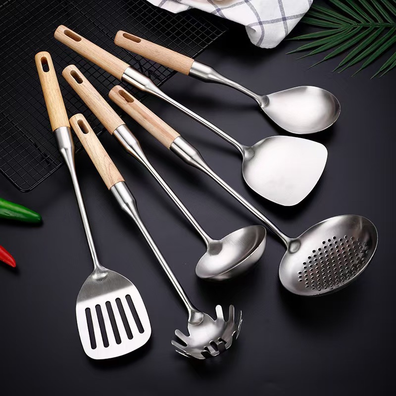 Espátula de acero inoxidable, cuchara, juego de utensilios de cocina, juego completo de palas para freír, utensilios de cocina para el hogar al por mayor, utensilios de cocina